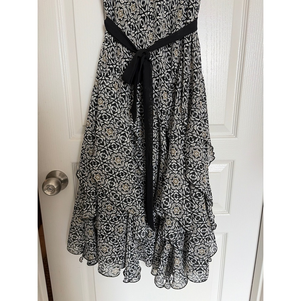 Midi Dress Fairy Whimsigoth Dressbarn Women 10 Black White Ruffle Tiered Belt - Picture 4 of 5
